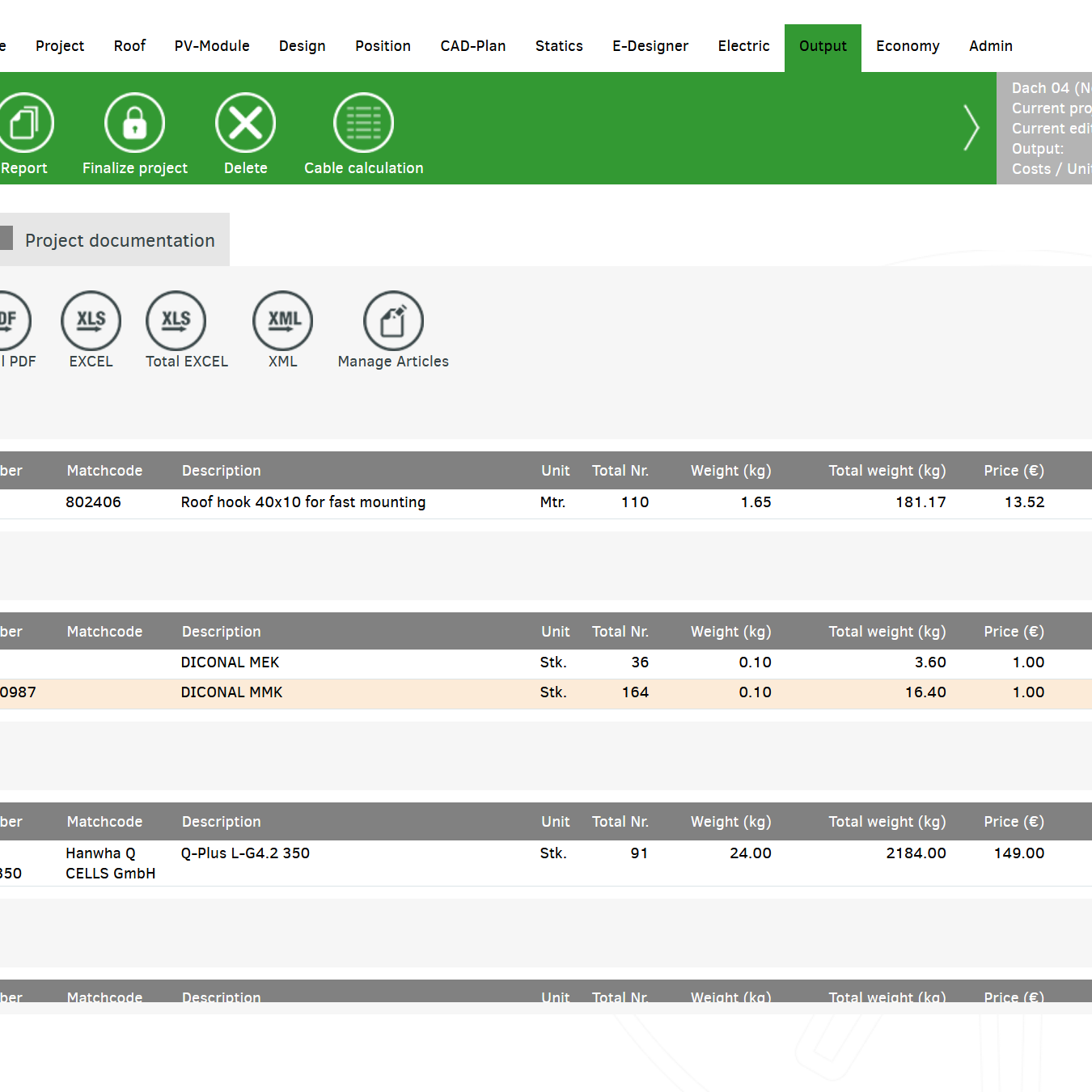 Output: Bill of Materials